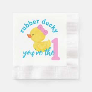Girl Rubber Ducky Du är första födelsedagen Pappersservett