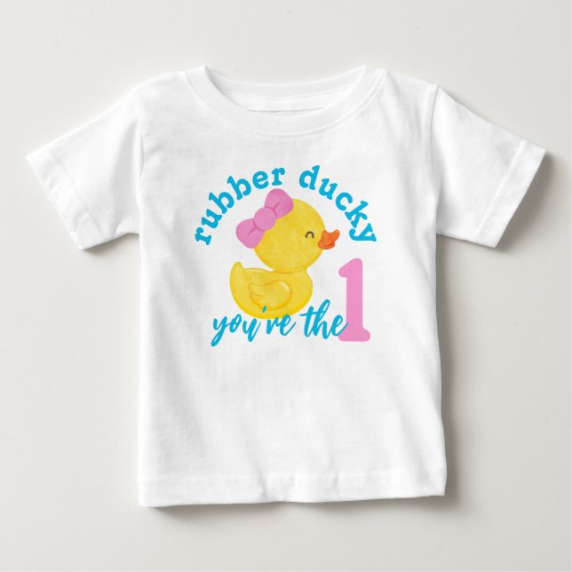 Girl Rubber Ducky Du är första födelsedagen T Shirt (Framsida)