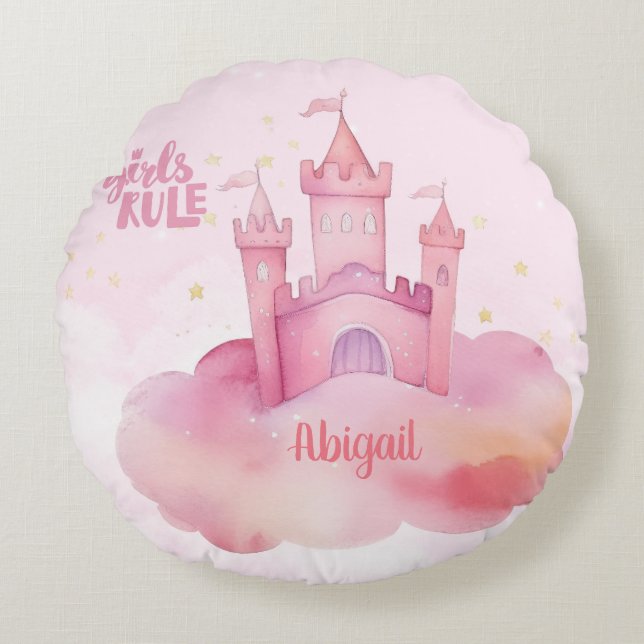 Girl Rule Palace på Rosa Cloud Rund Kudde (Framsidan)