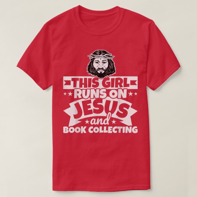 Girl runs on Jesus and Book collecting  T Shirt (Design framsida)