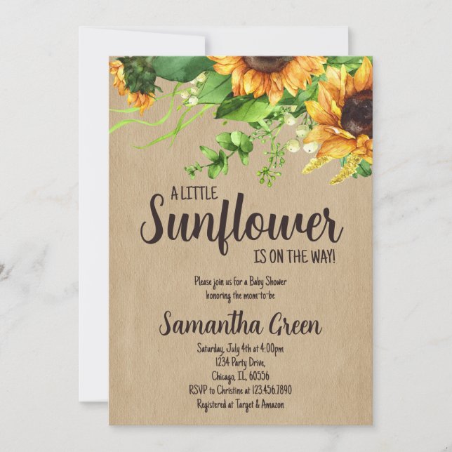 Girl Rustic Sunflower Baby Shower Inbjudningar (Framsida)