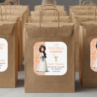 Girl’s First Holy Communion Cute Favors and Gifts Fyrkantigt Klistermärke