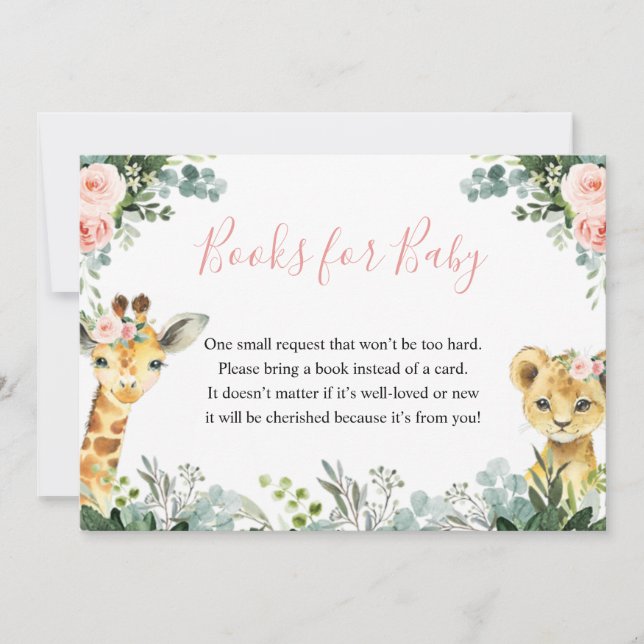 Girl Safari Animal Baby Shower Bok för Baby Inbjudningar (Framsida)