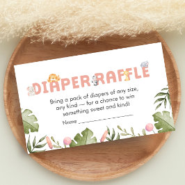 Girl Safari Animal Baby Shower Diaper Raffle Tilläggskort
