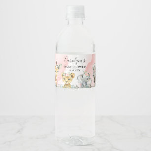 Girl Safari Animal Baby Shower-inbjudan Greenery Vattenflaskor Etikett