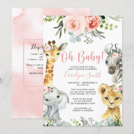 Girl Safari Animal Greenery Baby Shower-inbjudan Inbjudningar