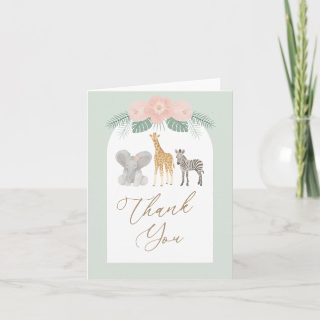 Girl Safari Animals Baby Shower Tack Kort (Framsida)