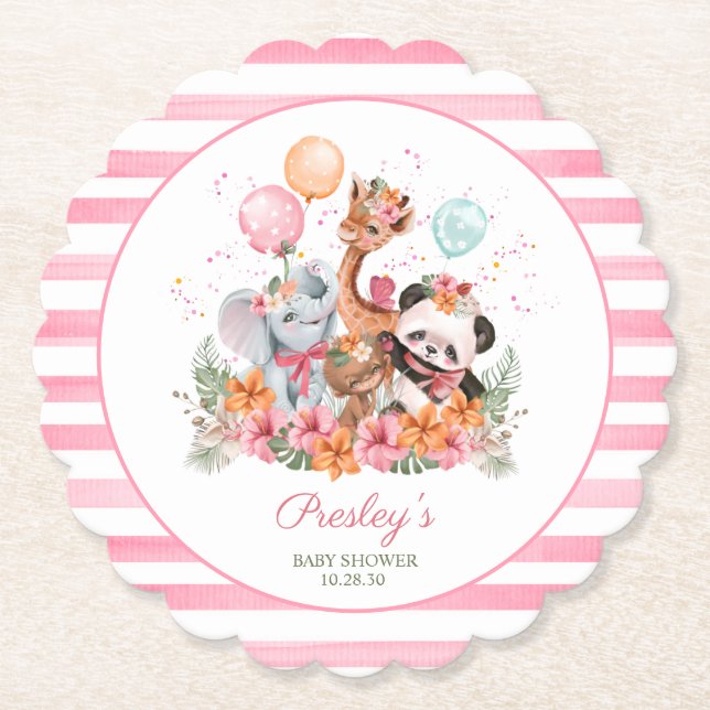 Girl Safari Animals Underlägg Papper (Framsida)