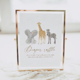 Girl Safari Baby Shower Diaper Raffle Sign Poster