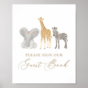 Girl Safari Baby Shower Guest Bok Sign Poster