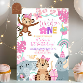 Girl Safari Birthday Wild One Party invitation Inbjudningar