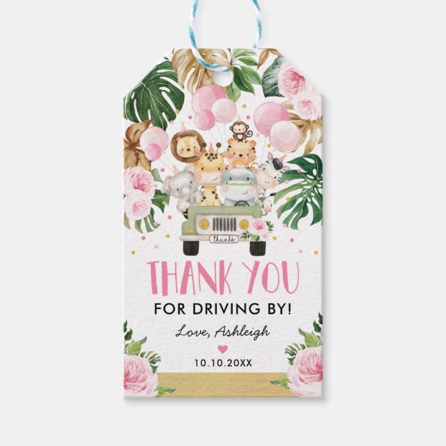 Girl Safari Jungle Drive by Baby Shower Parad Presentetikett (Framsidan)