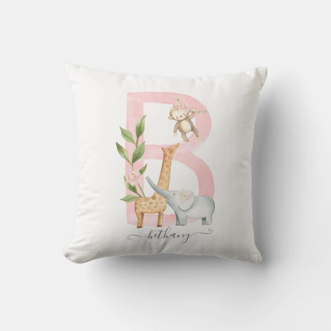 Girl Safari Nursery Monogram Kudde (Framsida)