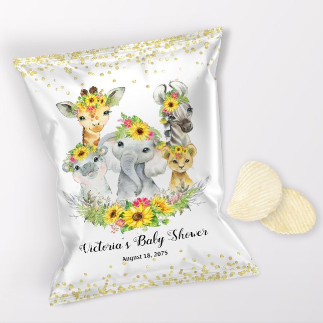 Girl Safari SunblommBaby Shower Chip Bag Wrapper Reklamblad (1 ounce snack bag wrapper flyer. )