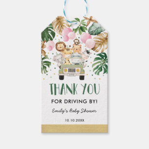 Girl Safari Vilda djur Drive by Baby Shower Presentetikett