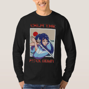 Girl Samurai Katana Warrior Fighter Japansk Flagga T Shirt