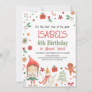 Girl Santa Elf Birthday Inbjudningar