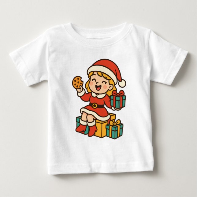 Girl Santa with Cookies and Gifts T Shirt (Framsida)