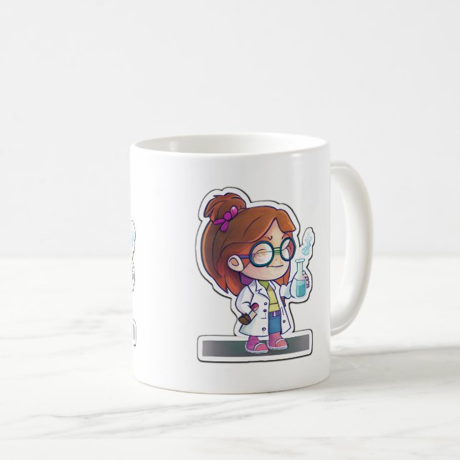Girl Scientist Sticker Art Classic Mugg, 11 oz Kaffemugg (Framsida höger)
