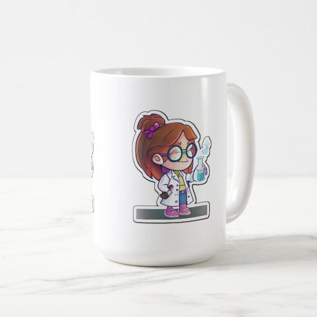 Girl Scientist Sticker Art Classic Mugg, 15 oz Kaffemugg (Framsida höger)