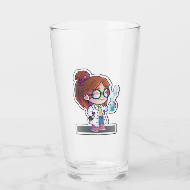 Girl Scientist Sticker Art Glass Tumbler Glaskopp (Framsida)