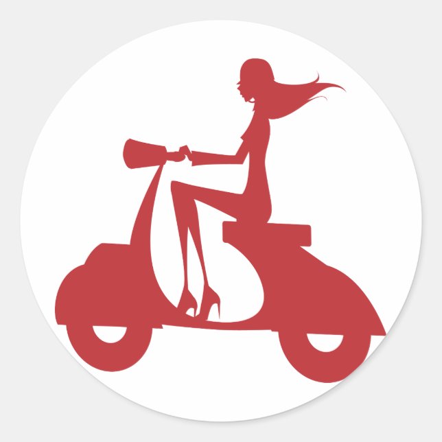 Girl Scooter red Runt Klistermärke (Framsida)