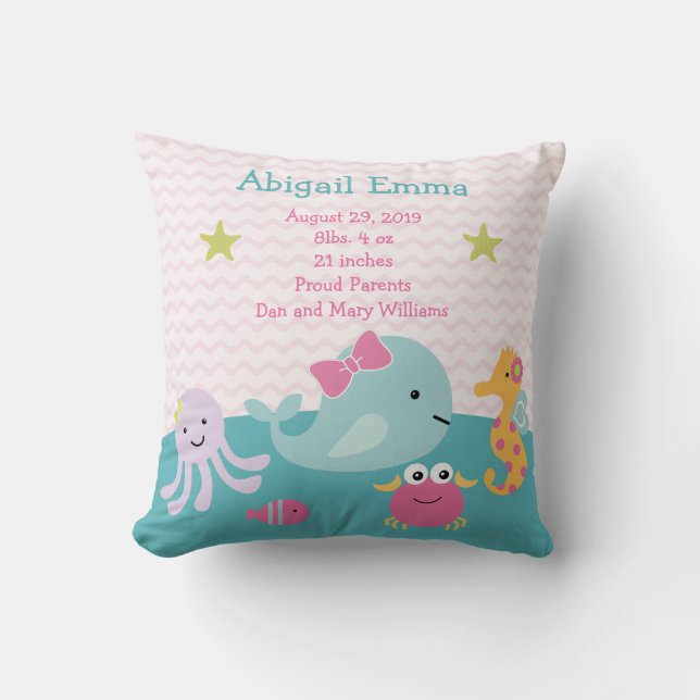 Girl Sea Animals Ocean Life Baby Pillow Keepsak Kudde (Framsida)