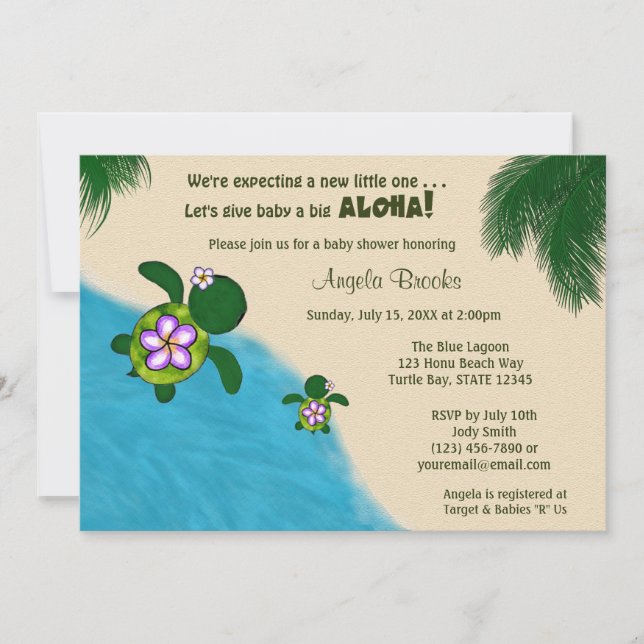 GIRL Sea TURTLE Baby Shower Inbjudan PURP (Honu) 0 (Framsida)