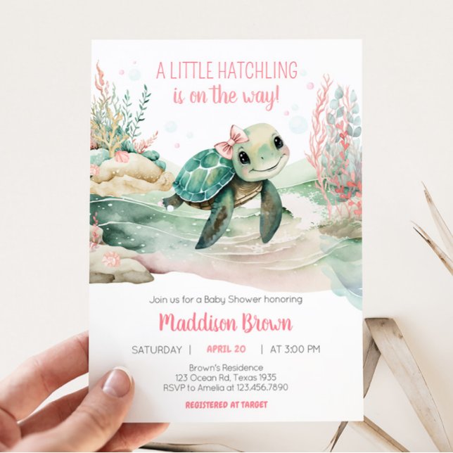 Girl Sea Turtle Baby Shower Inbjudningar (A Little Hatching Is On the Way Baby Shower Invitation)
