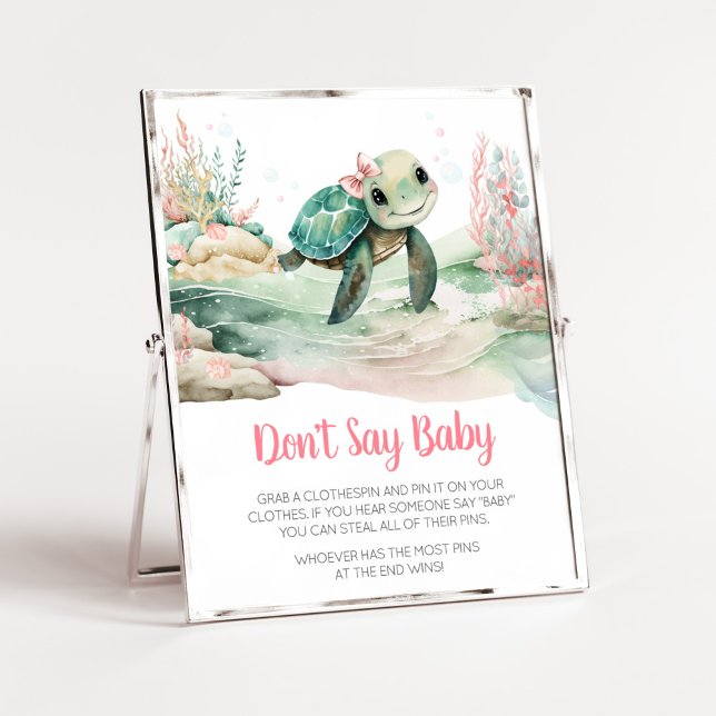 Girl Sea Turtle Baby Shower Säg inte Baby Poster (A Little Hatching Is On the Way Baby Shower Don't Say Baby Sign)