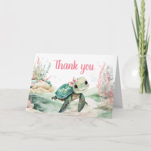 Girl Sea Turtle Baby Shower Tack Kort (Framsida)