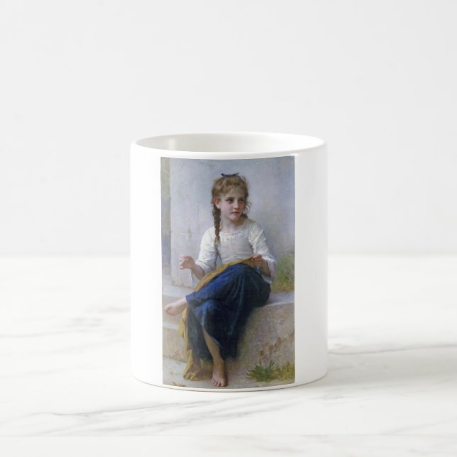 Girl Sewing, Bouguereau Kaffemugg (Center)