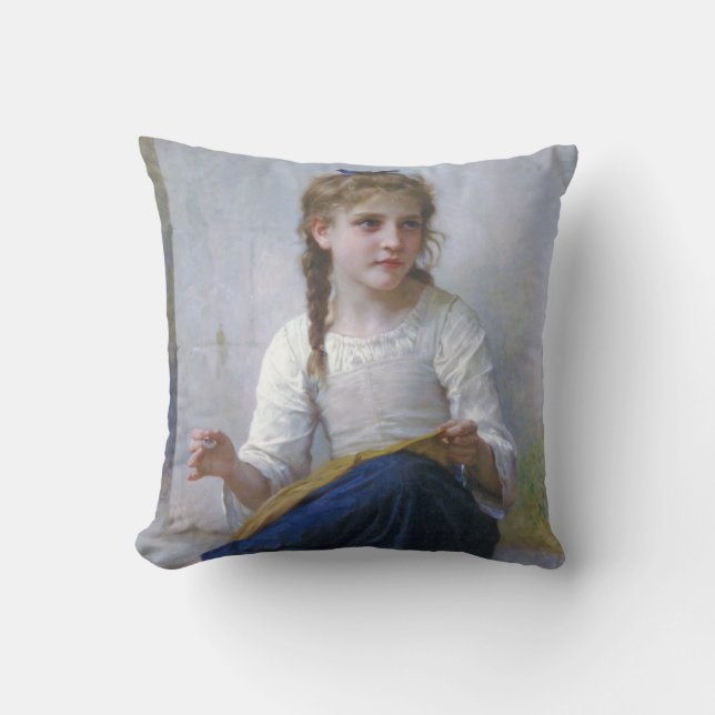 Girl Sewing, Bouguereau Kudde (Framsida)