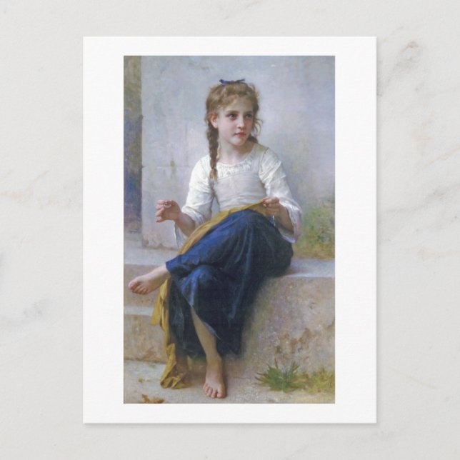 Girl Sewing, Bouguereau Vykort (Framsida)