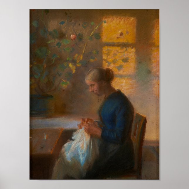 Girl Sewing by Anna Ancher Poster (Framsidan)