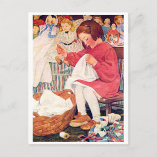 Girl Sewing, Jessie Willcox Smith Vykort