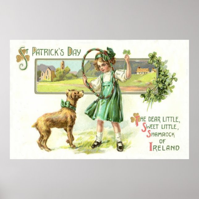 Girl Shamrock Fyrklövra Hund Ring Poster (Framsidan)
