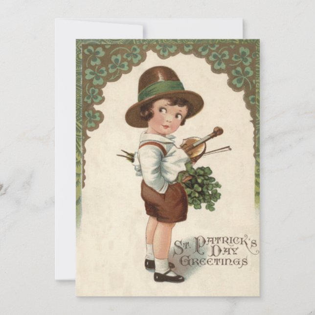 Girl Shamrock Violin St patrick's day Kort (Framsida)