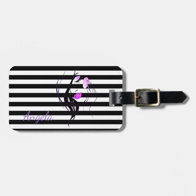 Girl Silhouette, Black, White Rand Personlig Bagagebricka (Horisontell Framsida)