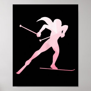 Girl Silhouette Cross country Skiing Winter Sports Poster