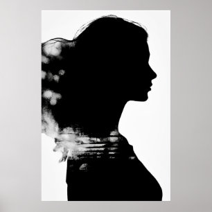 Girl Silhouette Scenia Black & White Modern Art Poster