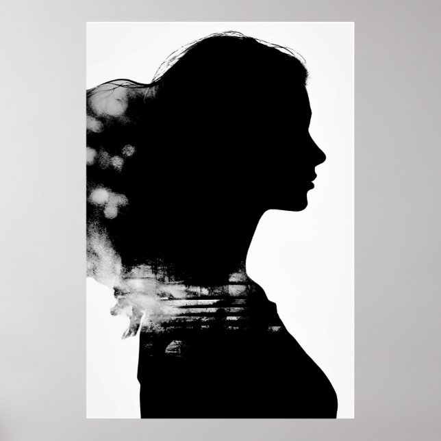 Girl Silhouette Scenia Black & White Modern Art Poster (Framsidan)