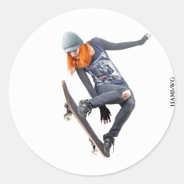 Girl Skateboarder Sticker HAMbyWG Runt Klistermärke (Framsida)