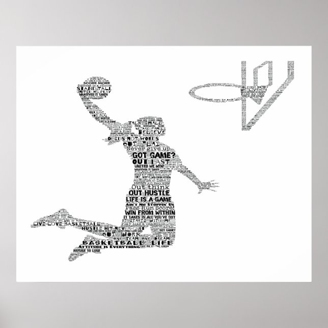 Girl Slam Dunking Basketbal Motivational Ord Art Poster (Framsidan)