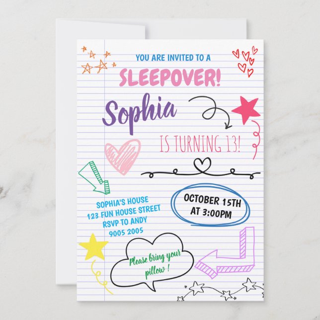 Girl Sleepover Party Tonåring barnslumber Birthday Inbjudningar (Framsida)