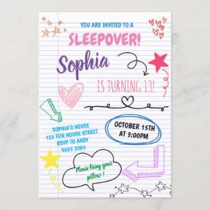 Girl Sleepover Party Tonåring barnslumber Birthday Inbjudningar
