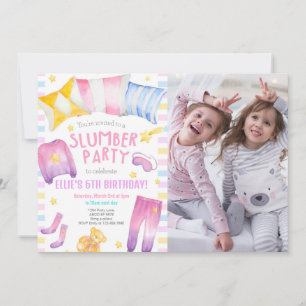 Girl Sleepover Slumber Party Birthday Photo Inbjudningar