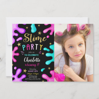 Girl Slime Party Birthday Photo Inbjudningar