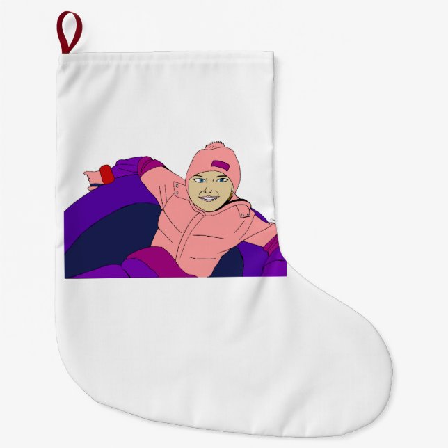 Girl Snö Tubing Stor Julstrumpa (Framsidan)