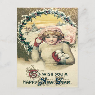 Girl Snowball Snö Holly Wandeans Vykort